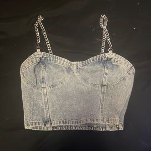Jean crop top with chain straps y2k